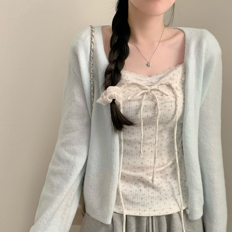 모아 뽀송 브이넥 긴팔 루즈핏 가디건 데일리룩 파스텔 핑크 소라 민트 수학여행 벚꽃 봄옷 봄 상의 스카이민트