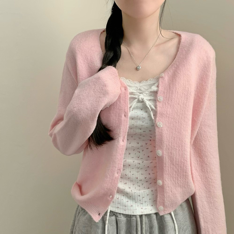 모아 뽀송 브이넥 긴팔 루즈핏 가디건 데일리룩 파스텔 핑크 소라 민트 수학여행 벚꽃 봄옷 봄 상의 연핑크