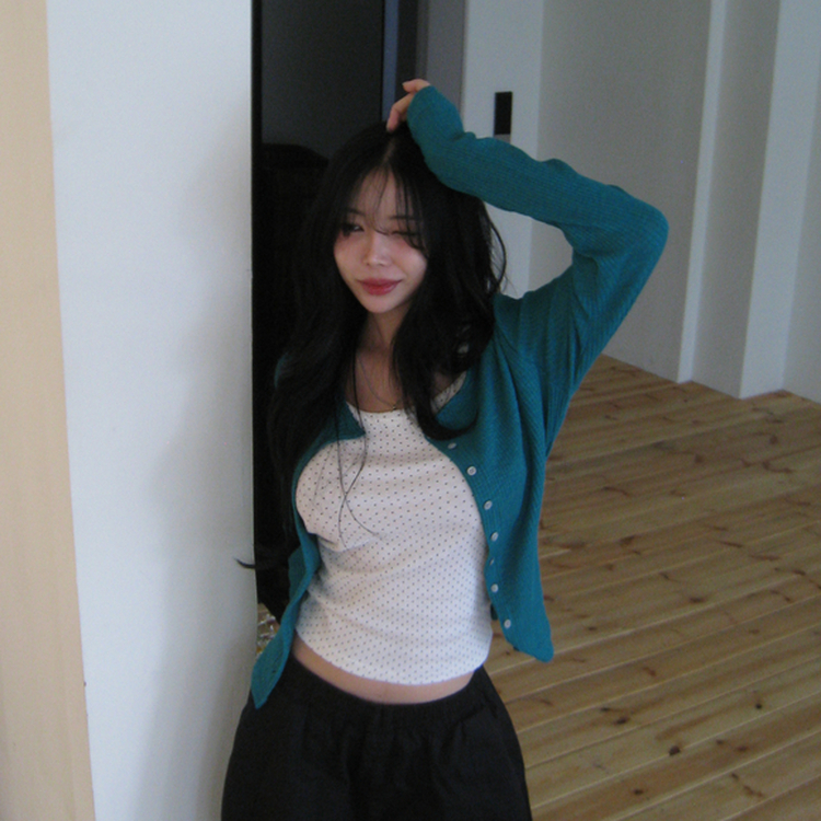 リブセミクロップドカーディガン(6color) TEAL