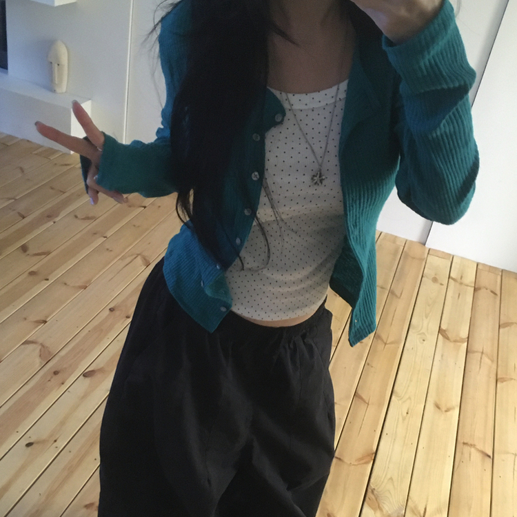 リブセミクロップドカーディガン(6color) TEAL