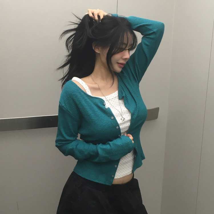 リブセミクロップドカーディガン(6color) TEAL