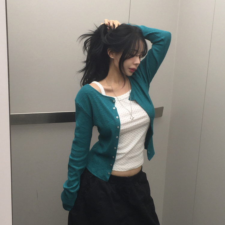 リブセミクロップドカーディガン(6color) TEAL