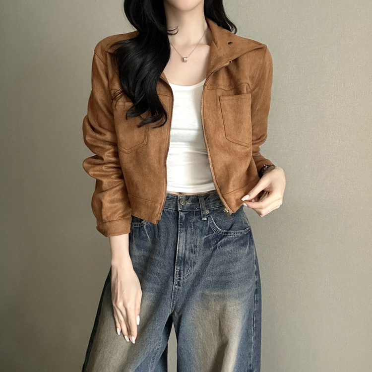 クラシックスエードクロップドジャケット BROWN