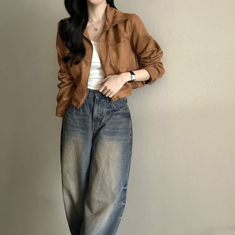 クラシックスエードクロップドジャケット BROWN