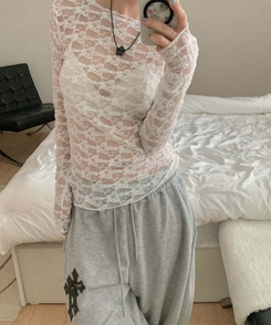 フラワーブラックビーズネックレス BLACK