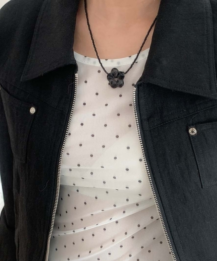 フラワーブラックビーズネックレス BLACK