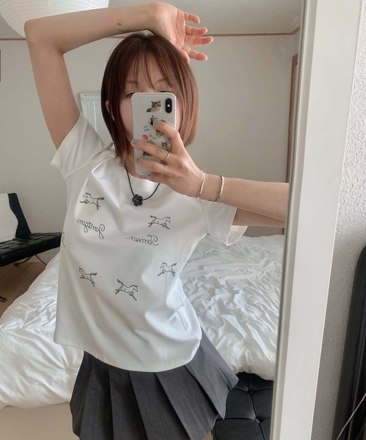 フラワーブラックビーズネックレス BLACK