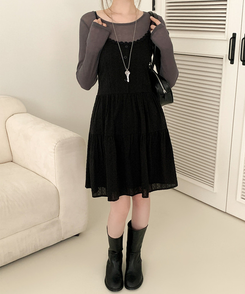 レースフラワーパンチングミニワンピース BLACK