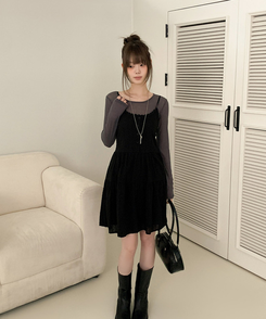 レースフラワーパンチングミニワンピース BLACK