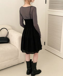 レースフラワーパンチングミニワンピース BLACK