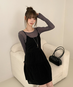 レースフラワーパンチングミニワンピース BLACK