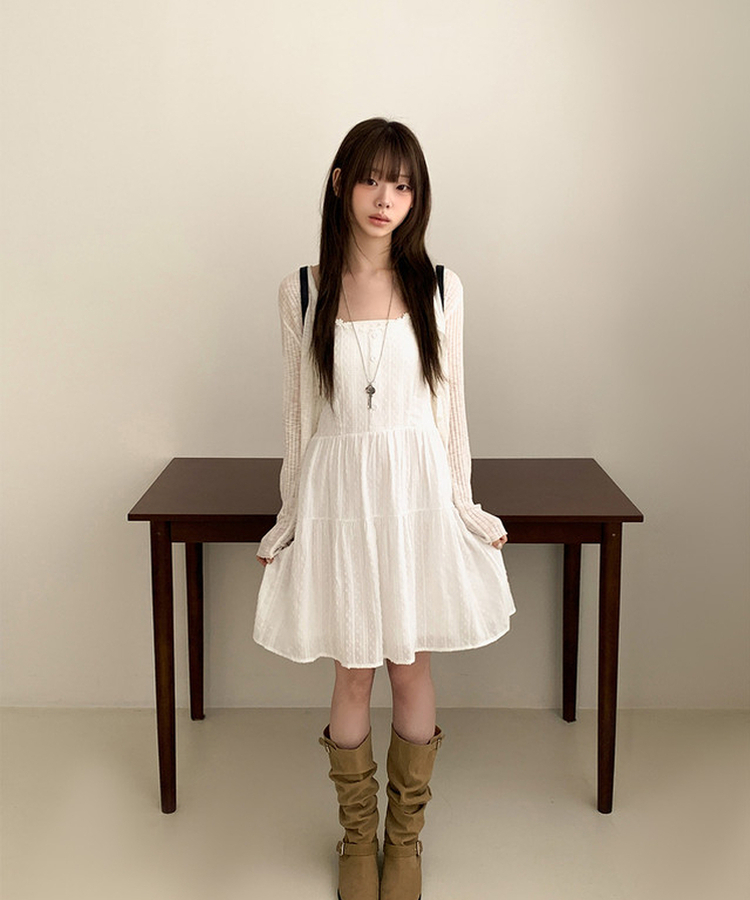 レースフラワーパンチングミニワンピース IVORY