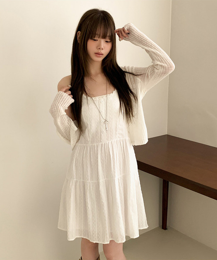レースフラワーパンチングミニワンピース IVORY