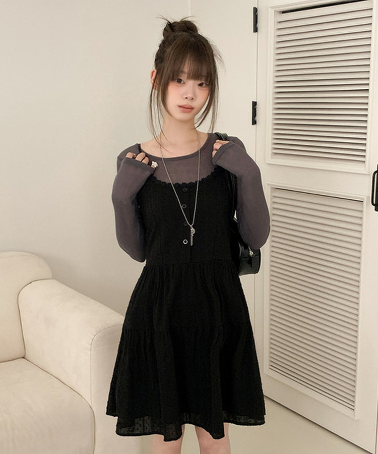 レースフラワーパンチングミニワンピース BLACK