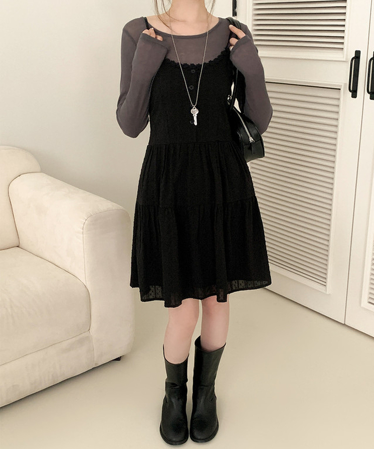 レースフラワーパンチングミニワンピース BLACK