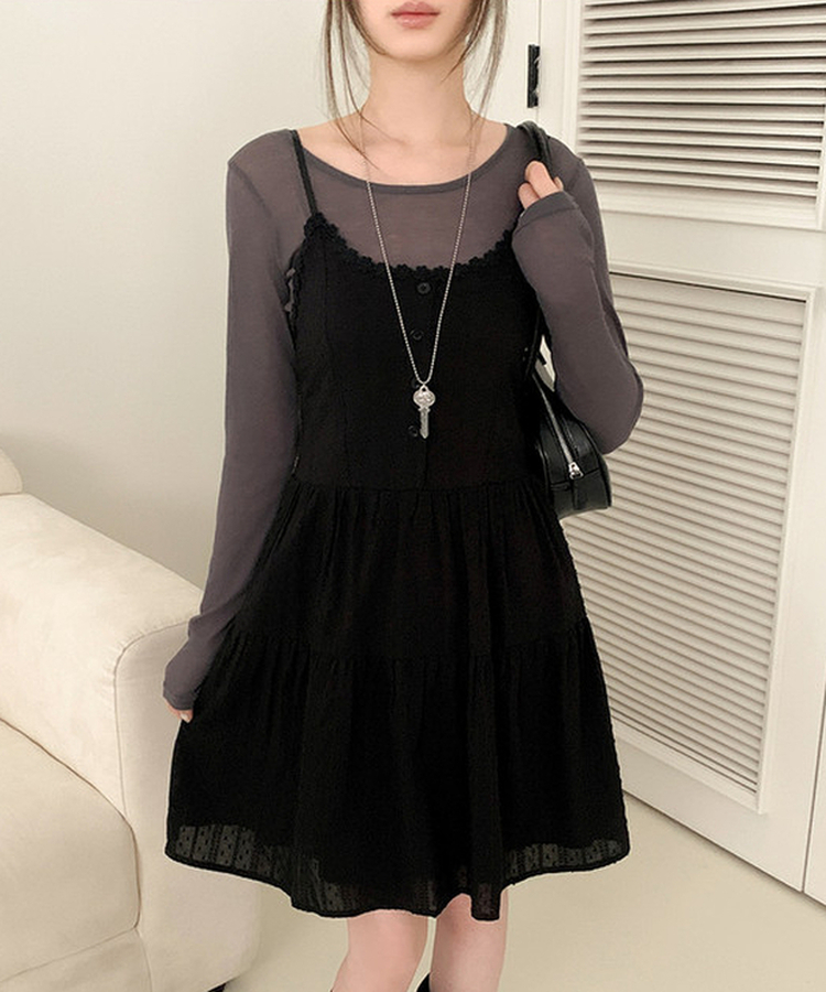 レースフラワーパンチングミニワンピース BLACK