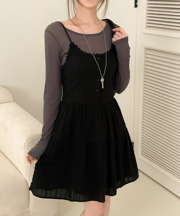 レースフラワーパンチングミニワンピース BLACK