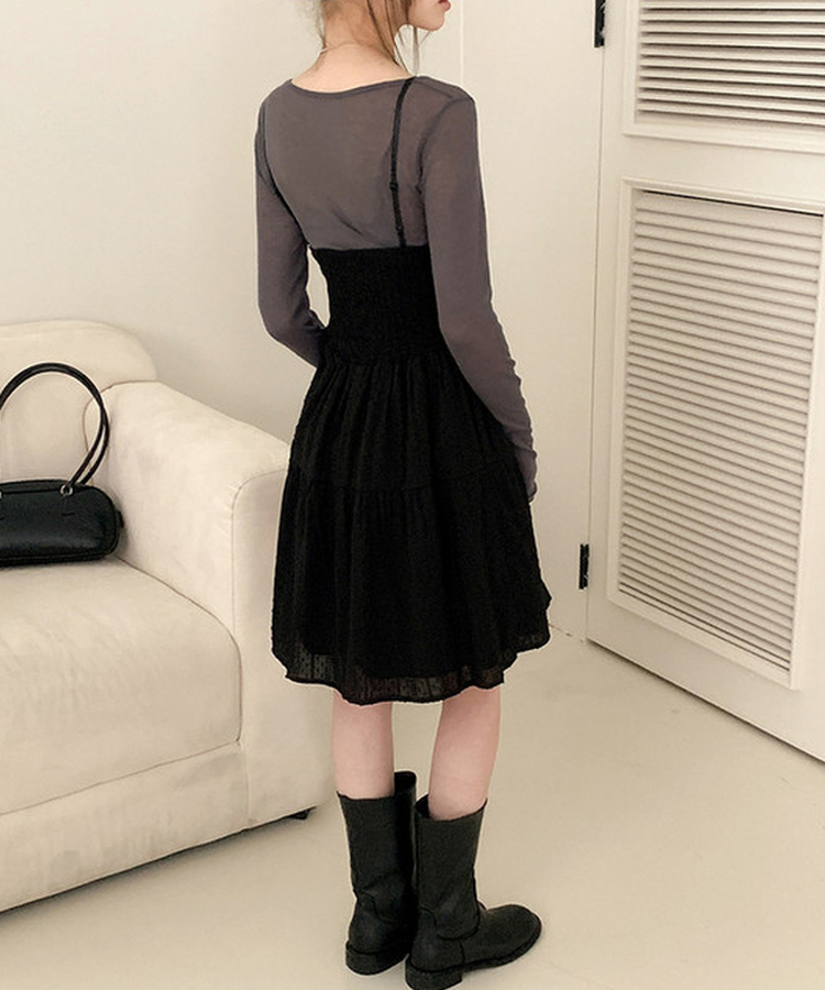 レースフラワーパンチングミニワンピース BLACK