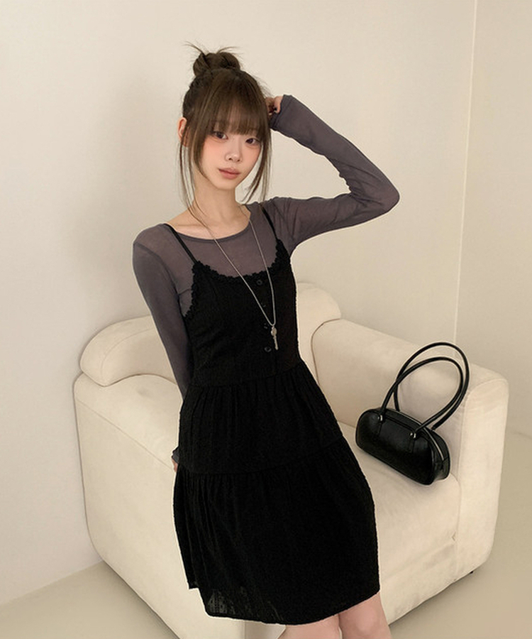 レースフラワーパンチングミニワンピース BLACK