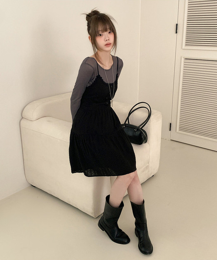 レースフラワーパンチングミニワンピース BLACK