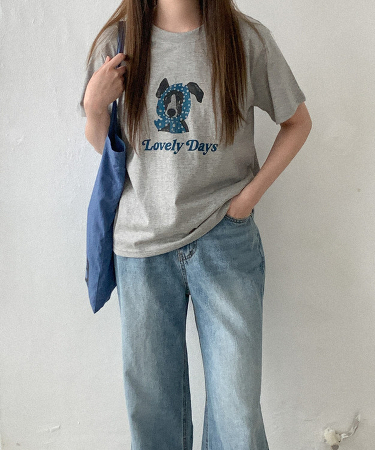 コットンプリント半袖Tシャツ GREY