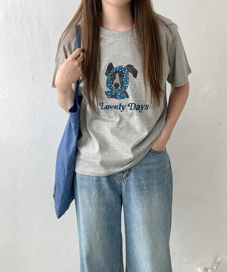 コットンプリント半袖Tシャツ GREY