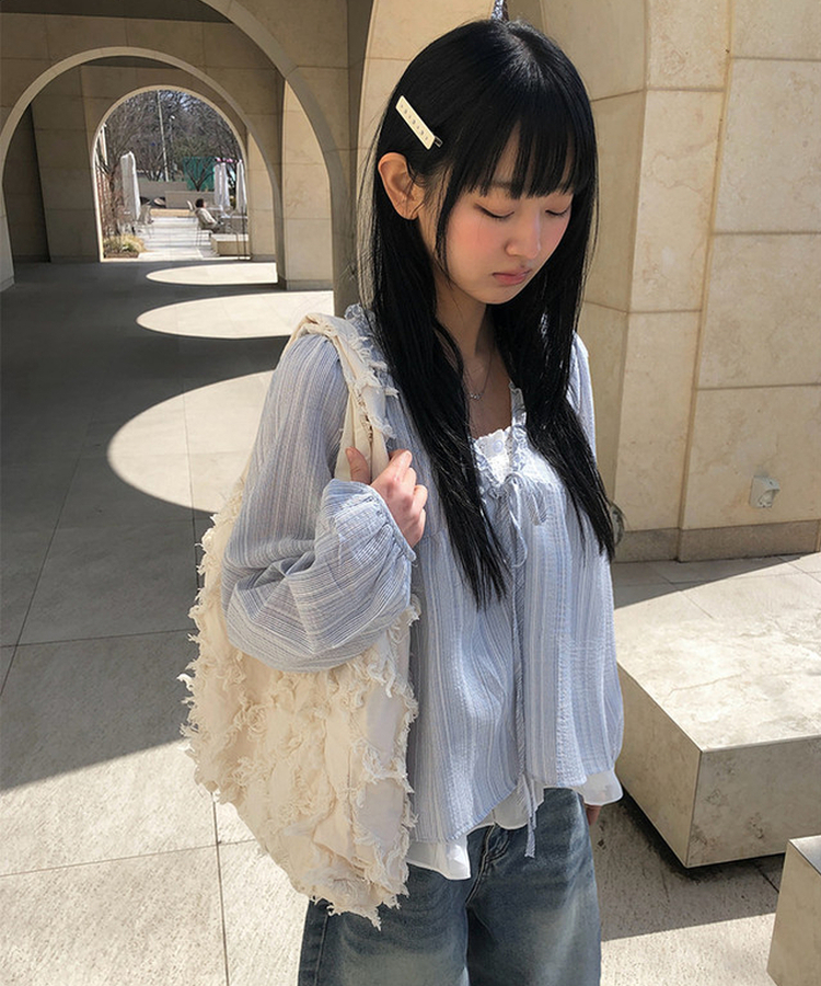 ストライプフリルレイヤードブラウス SKY BLUE