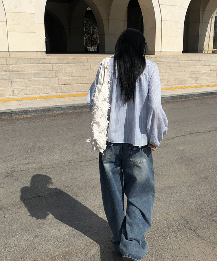 ストライプフリルレイヤードブラウス SKY BLUE