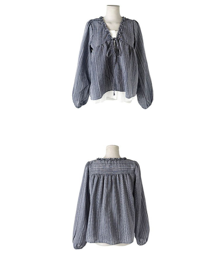 ストライプフリルレイヤードブラウス