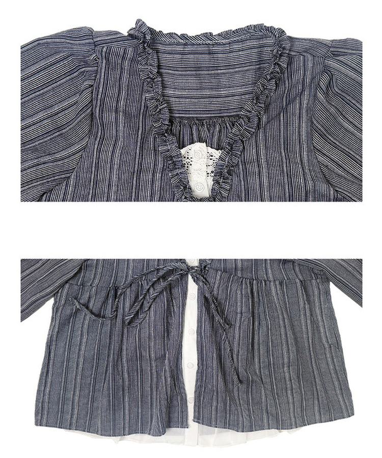 ストライプフリルレイヤードブラウス