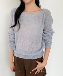 シンプルボートネックニット(7color) SOFT BLUE