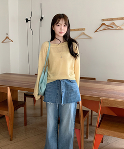 シンプルボートネックニット(7color) YELLOW