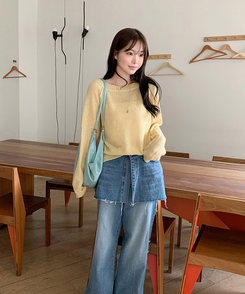 シンプルボートネックニット(7color) YELLOW