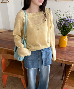 シンプルボートネックニット(7color) YELLOW