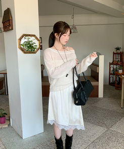 シンプルボートネックニット(7color) CREAM