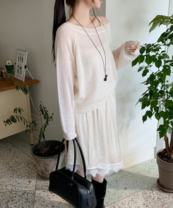 シンプルボートネックニット(7color) CREAM