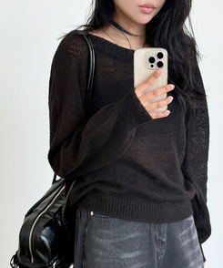 シンプルボートネックニット(7color) BLACK