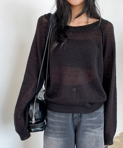 シンプルボートネックニット(7color) BLACK