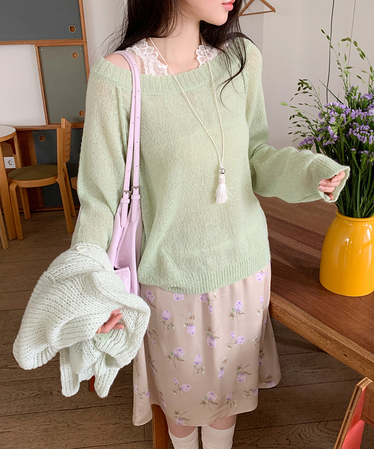 シンプルボートネックニット(7color) MINT