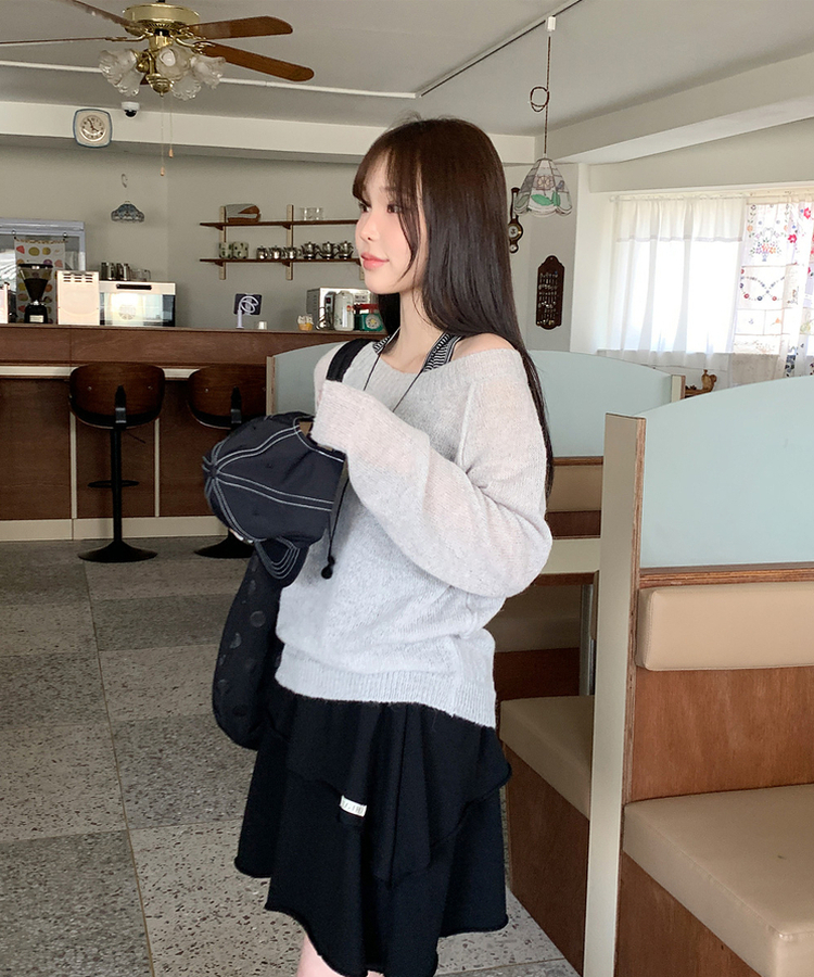 シンプルボートネックニット(7color) GREY