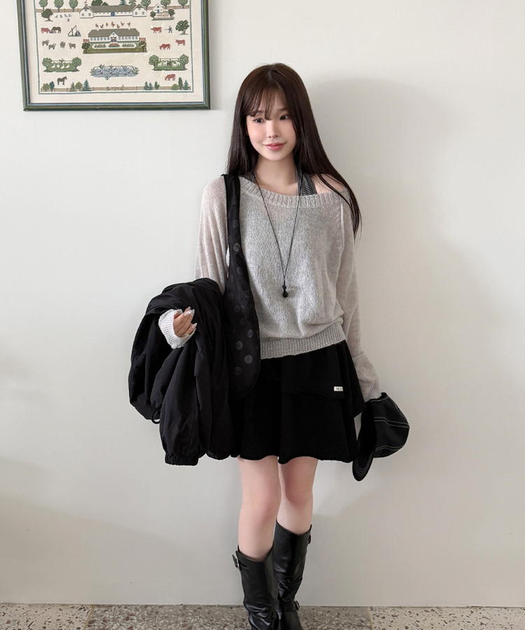 シンプルボートネックニット(7color) GREY