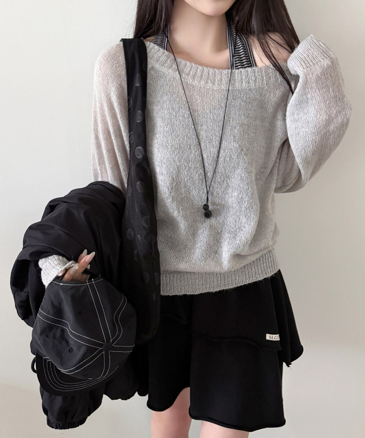 シンプルボートネックニット(7color) GREY