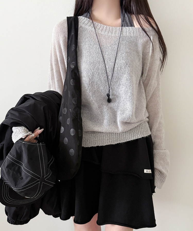 シンプルボートネックニット(7color) GREY