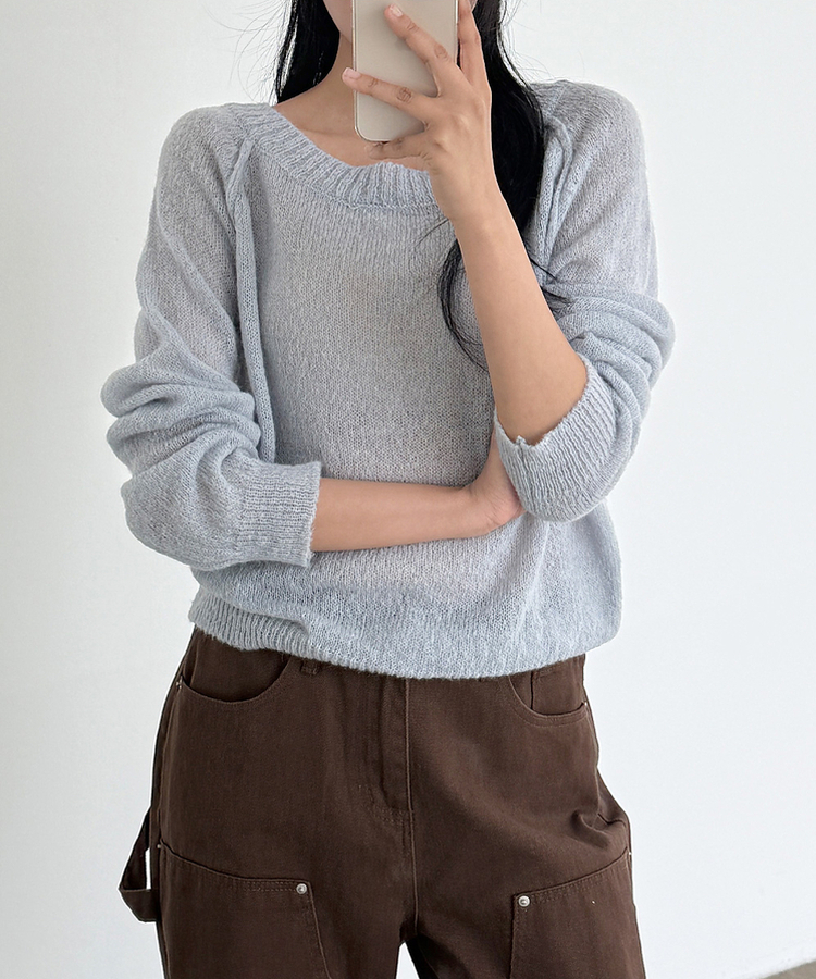 シンプルボートネックニット(7color) SOFT BLUE