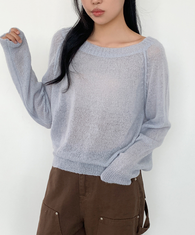 シンプルボートネックニット(7color) SOFT BLUE