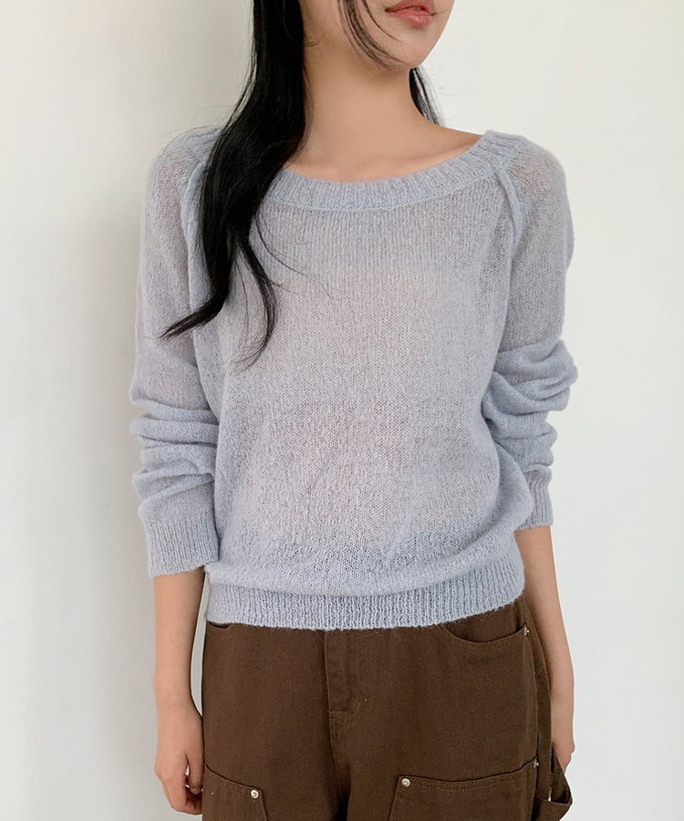 シンプルボートネックニット(7color) SOFT BLUE