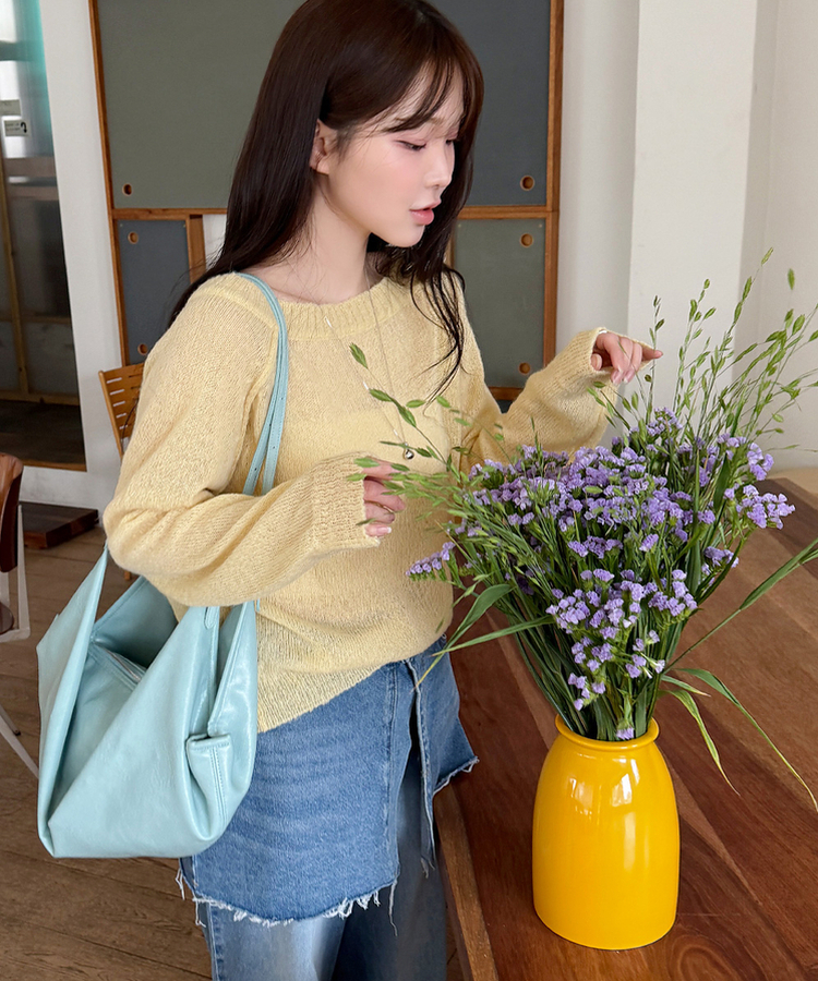 シンプルボートネックニット(7color) YELLOW