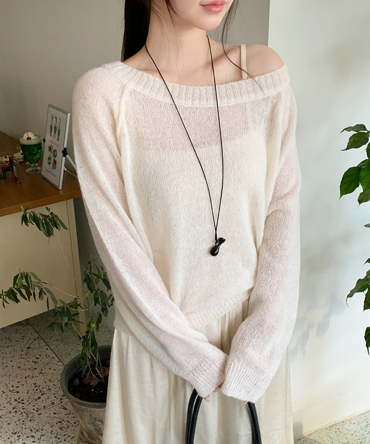 シンプルボートネックニット(7color) CREAM