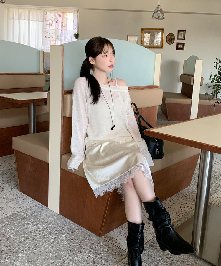 シンプルボートネックニット(7color) CREAM