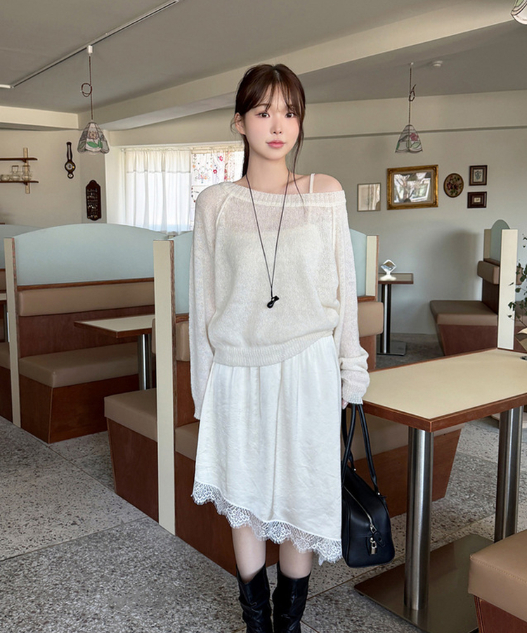 シンプルボートネックニット(7color) CREAM